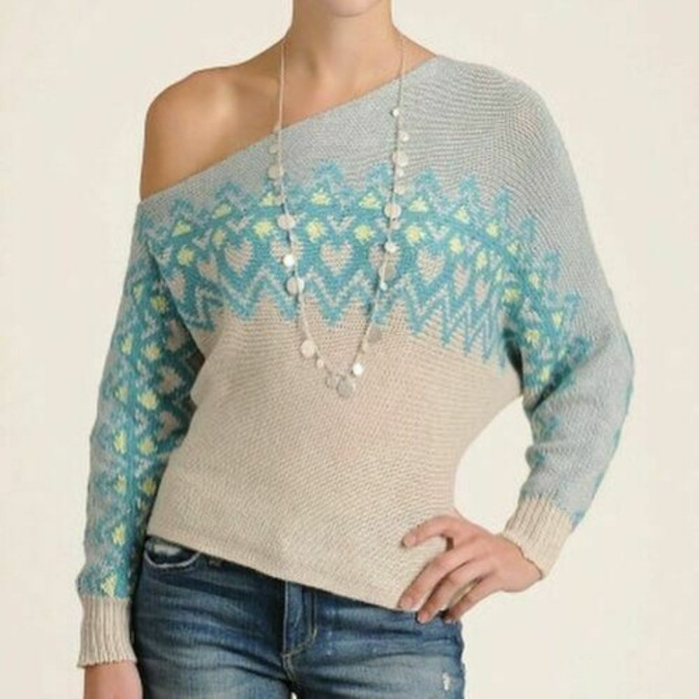Free People Heart Isle Sweater in Alpine Blue size Large